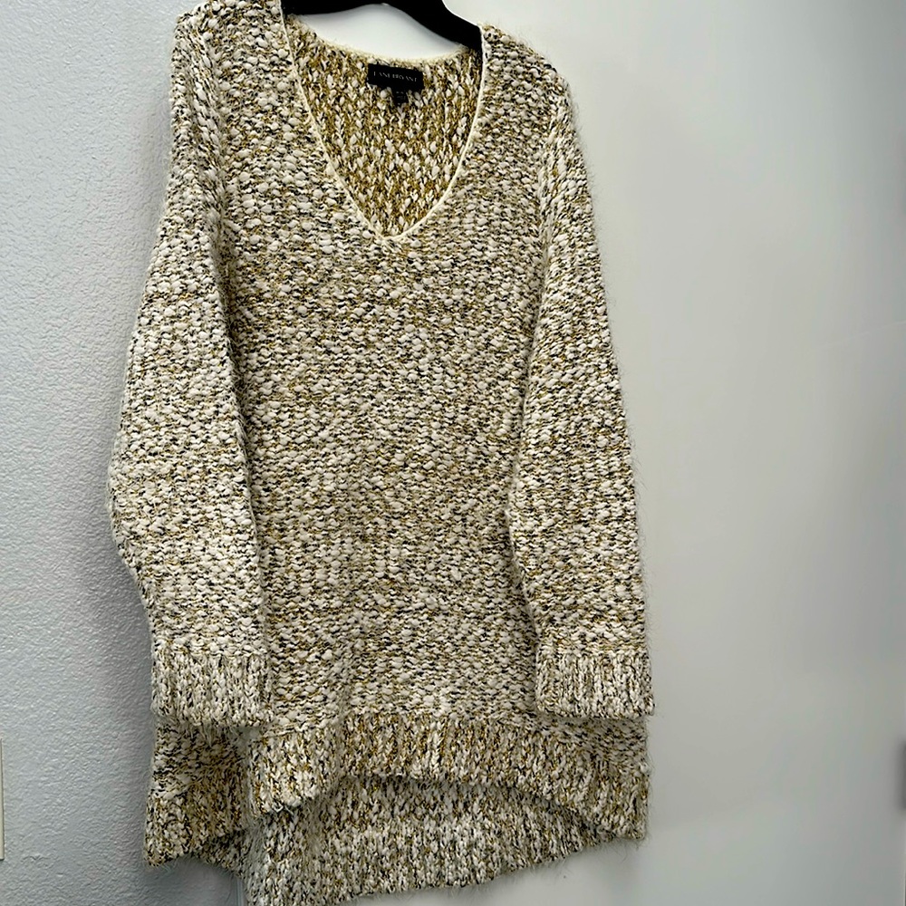 Cream & gold chunky eyelash knit sweater from Lane Bryant